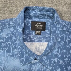 Jacks Surfboards‎ Men's Blue Palm Tree Aloha Shirt Large Short Sleeve Cotton L